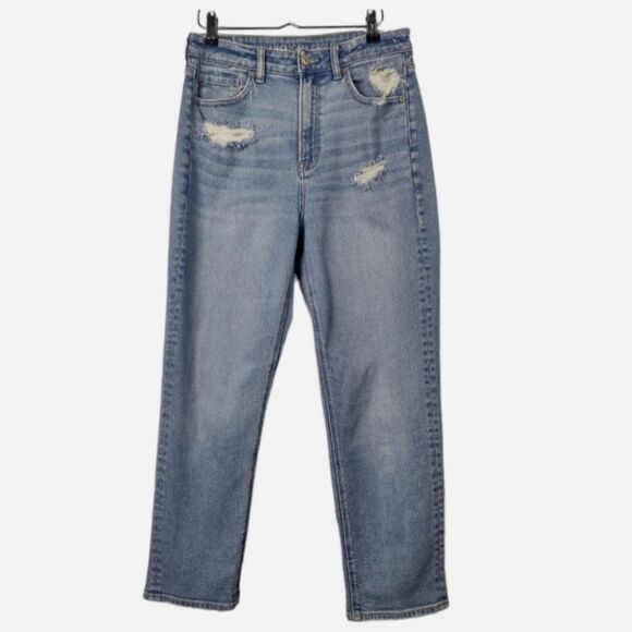 American Eagle Mom Straight Jean Size 10 Stretch Distressed - Picture 1 of 5